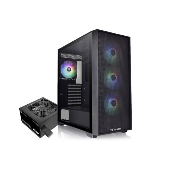 Gabinete TT H390 Mid-Tower TG Fan ARGB x4 Black c/Fuente 750W 80 Plus Bronze