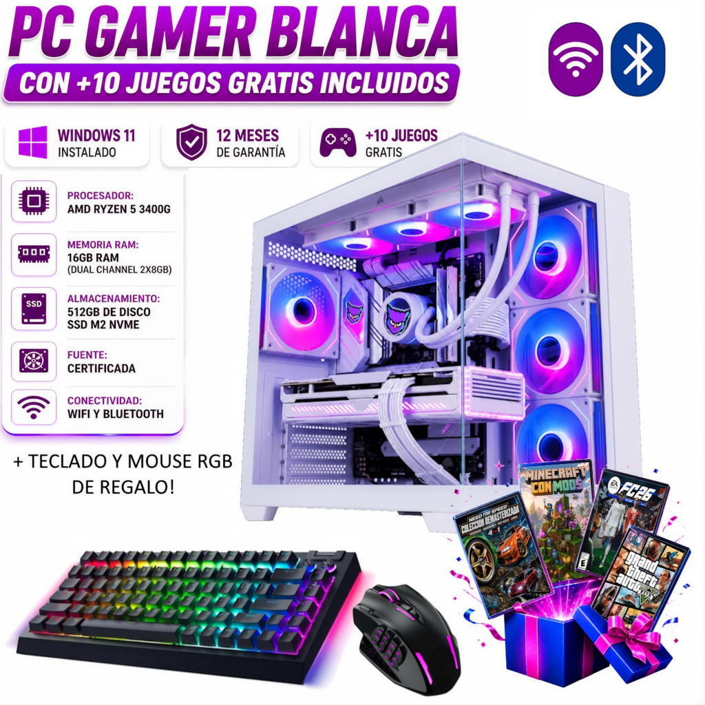 PC Juegos Ryzen 5 3400g 16gb ram SSD 480gb AMD Radeon RX Vega 11