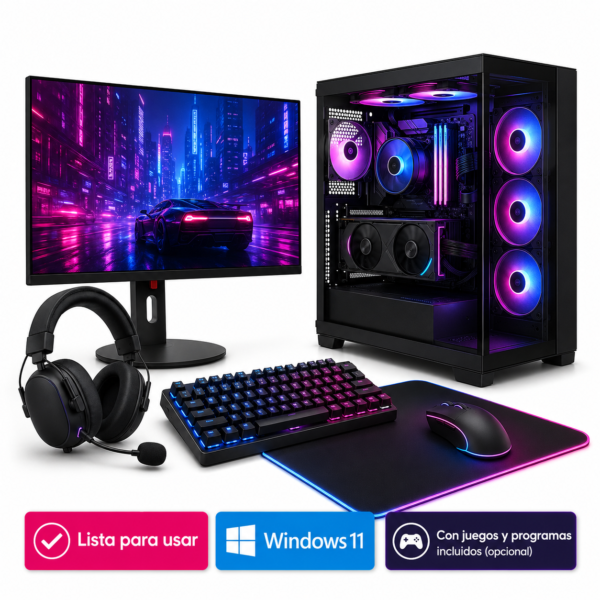 PC Juegos AMD Ryzen 5 3400G 16GB DDR4 SSD 512GB M2 WiFi Bluetooth + Monitor Full HD 24 Combo
